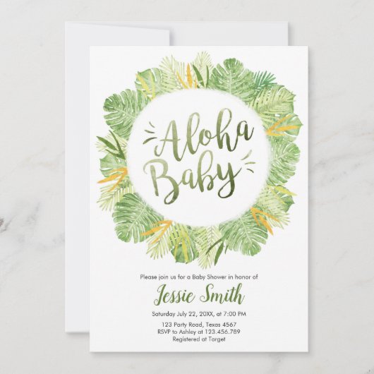Aloha Baby Shower Einladung Blätter Tropical Green (Vorderseite)