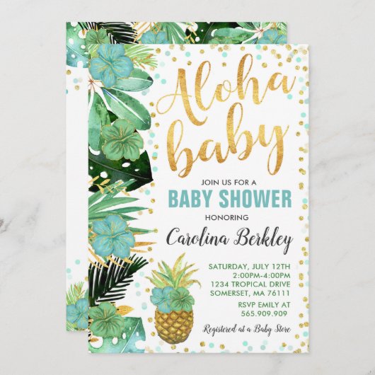 Aloha Baby Shower Einladung Tropical Baby Dusche (Vorne/Hinten)