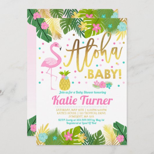 Aloha Baby Shower Einladung Tropical Baby Dusche (Vorne/Hinten)