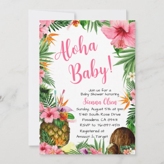 Aloha Baby Shower, Hawaiian Luau Einladung (Vorderseite)