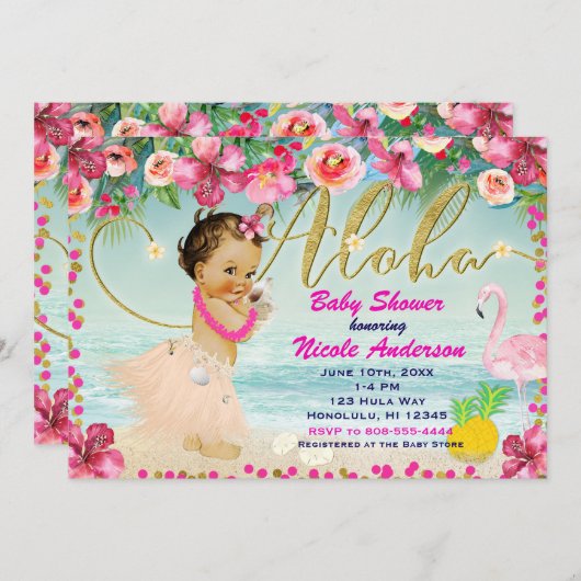Aloha Baby Shower Hawaiian Retro Beach Einladungen (Vorne/Hinten)