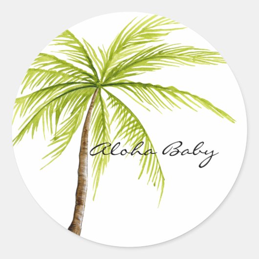 Aloha Baby Shower Palm Tree Island Beach Tropical Runder Aufkleber (Vorderseite)