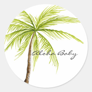 Aloha Baby Shower Palm Tree Island Beach Tropical Runder Aufkleber