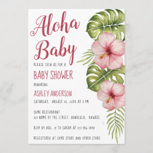 Aloha Baby Shower Tropische Blumen Wasserfarbe Ros Einladung