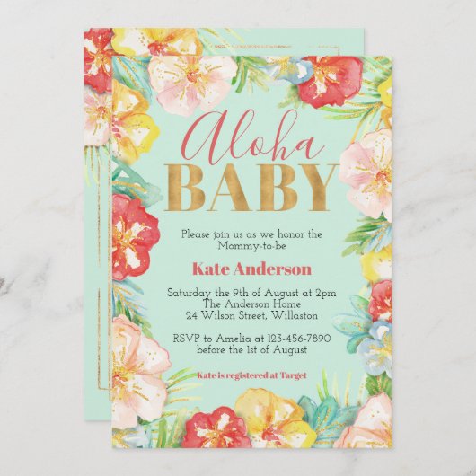 Aloha Baby Tropical Baby Shower Einladung (Vorne/Hinten)