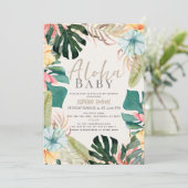 Aloha Baby Tropical Floral Baby Dusche Einladung (Stehend Vorderseite)