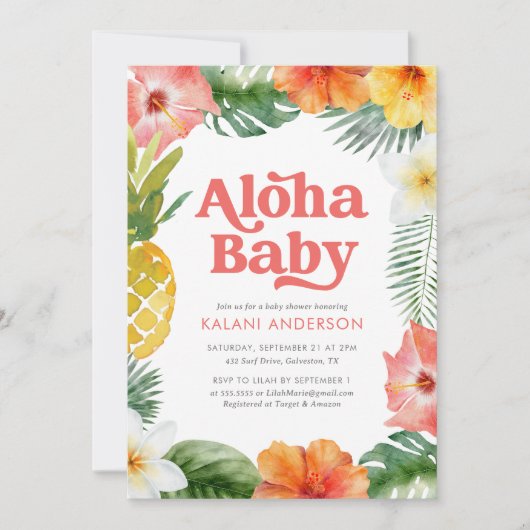 Aloha Baby Tropical Floral Baby Dusche Einladung (Vorderseite)