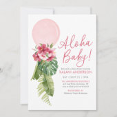Aloha Baby Tropical Floral Balloon Babydusche Einladung (Vorderseite)