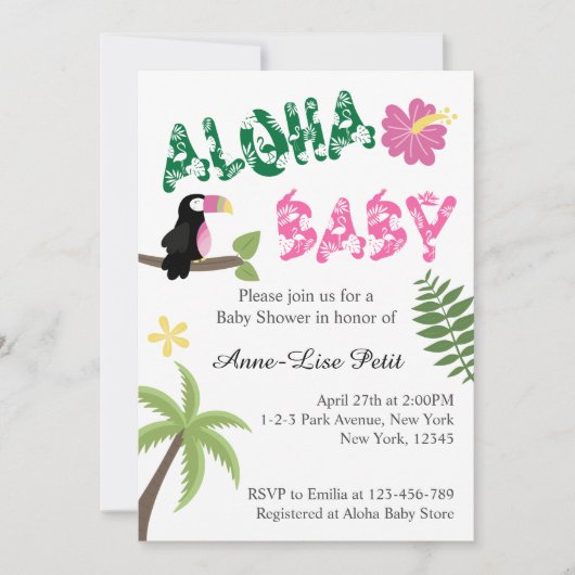 Aloha Baby Tropical Theme Baby Dusche Einladung (Vorderseite)