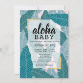 "Aloha Baby" Tropische Blätter Pink Baby Dusche Einladung (Vorderseite)