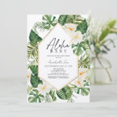 Aloha Baby White Tropical Floral Baby Dusche Einladung (Stehend Vorderseite)