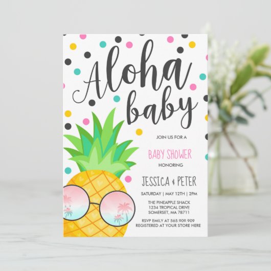 Aloha Babyparty-Einladungs-Ananas-Babyparty Einladung (Stehend Vorderseite)