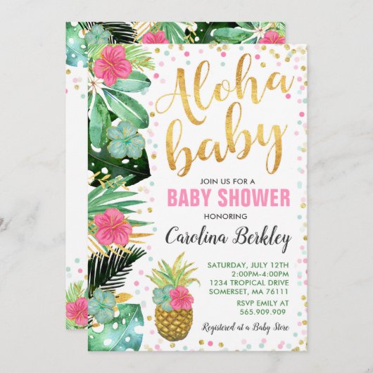 Aloha Babyparty-Einladungs-tropische Babyparty Einladung (Vorne/Hinten)