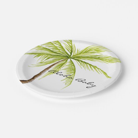 Aloha Babyparty-tropischer Palme-Insel-Strand Pappteller (Schrägansicht)