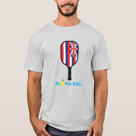 Aloha Ball Hawaii Flag Pickleball Paddle Basic T-Shirt (Vorderseite)