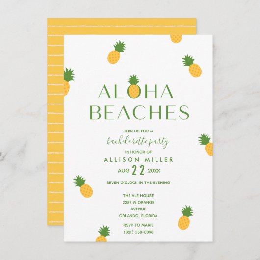Aloha Beach Ananas Junggeselinnen-Abschied Einladung (Vorne/Hinten)