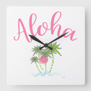 Aloha Beach Hawaiian Style Summera Quadratische Wanduhr