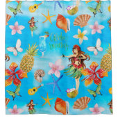 Aloha Beach Party Muster mit Hulagirl Duschvorhang (Vorderseite)
