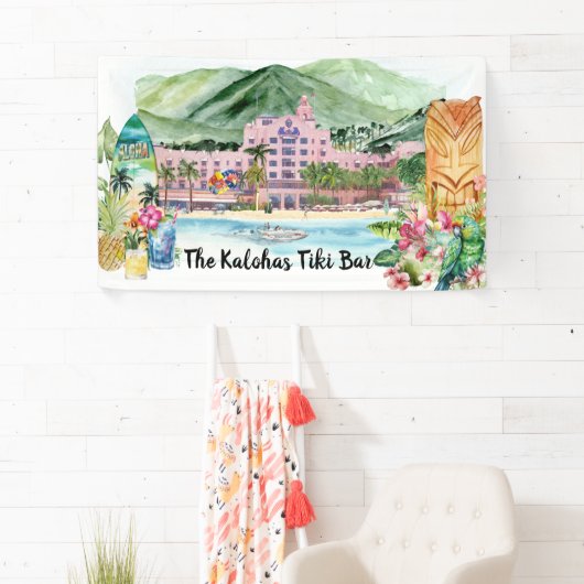 Aloha Beach | Personalisiert Tiki Bar Luau Party Banner (Insitu)