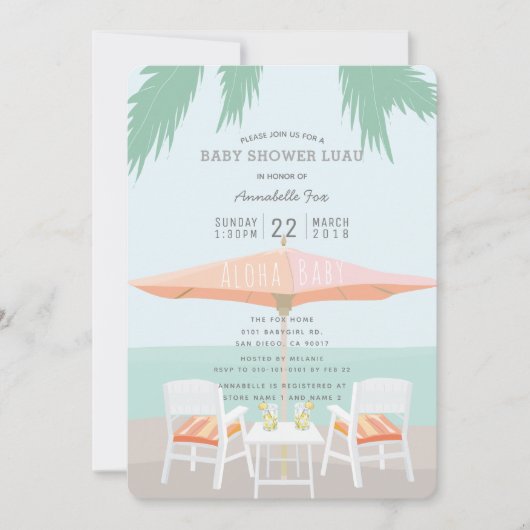 Aloha Beach Pink Turquoise Kinderdusche Einladung (Vorderseite)