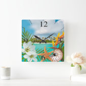 Aloha Beach Plumeria Frangipani Nautilus Quadratische Wanduhr (Zuhause)