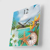 Aloha Beach Plumeria Frangipani Nautilus Quadratische Wanduhr (Winkel)