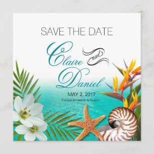 Aloha Beach Plumeria Frangipani Save the Date