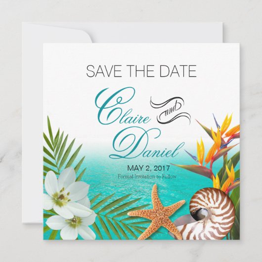 Aloha Beach Plumeria Frangipani Save the Date (Vorderseite)