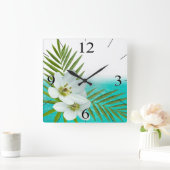 Aloha Beach Tropical Blume Quadratische Wanduhr (Zuhause)
