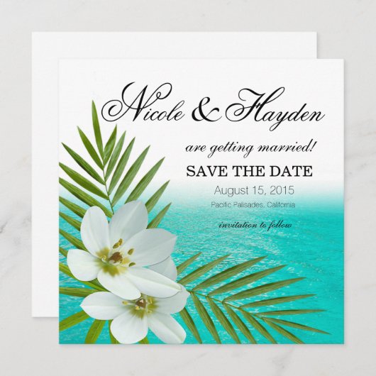 Aloha Beach Tropical Blume Save the Date Einladung (Vorne/Hinten)
