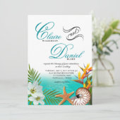 Aloha Beach Wedding Plumeria Frangipani Nautilus Einladung (Stehend Vorderseite)