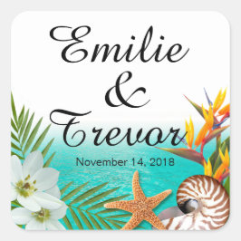 Aloha Beach Wedding Plumeria Frangipani Quadratischer Aufkleber