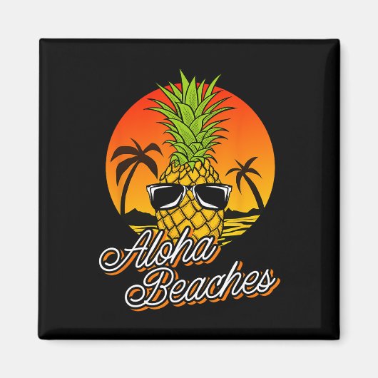Aloha Beaches Ananas Cooler Vintager Hawaiiangipfe Magnet (Vorne)