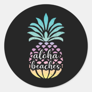 Aloha Beaches Hawaii Hawaiian Ananas Niedlich Beac Runder Aufkleber