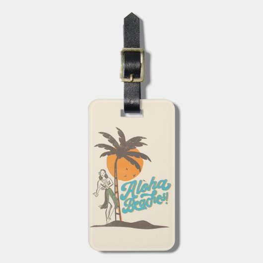 Aloha Beaches Hula Girl Hawaii Hawaii Retro Gepäckanhänger (Vorderseite vertikal)