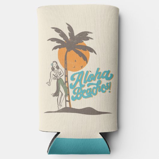 Aloha Beaches Hula Girl Hawaii Hawaii Retro Selters Dosenkühler (Vorderseite)
