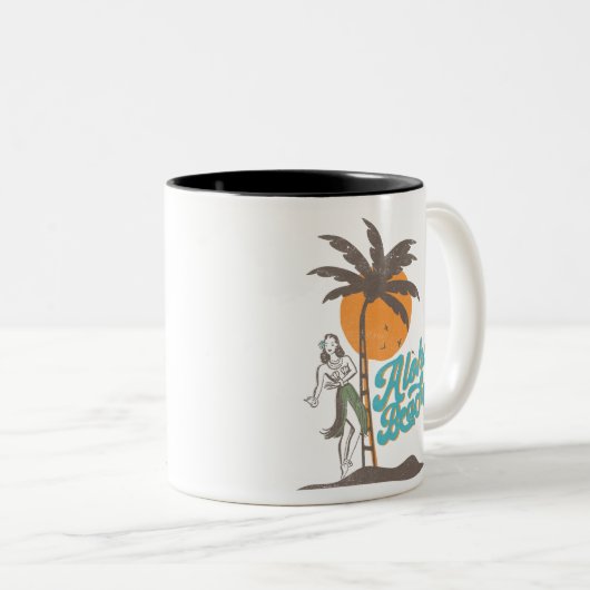 Aloha Beaches Hula Girl Hawaii Hawaii Retro Zweifarbige Tasse (VorderseiteRechts)