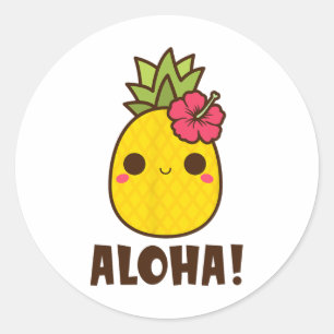 Aloha Beaches Kawaii Niedliche Ananas Hawaii Hawai Runder Aufkleber