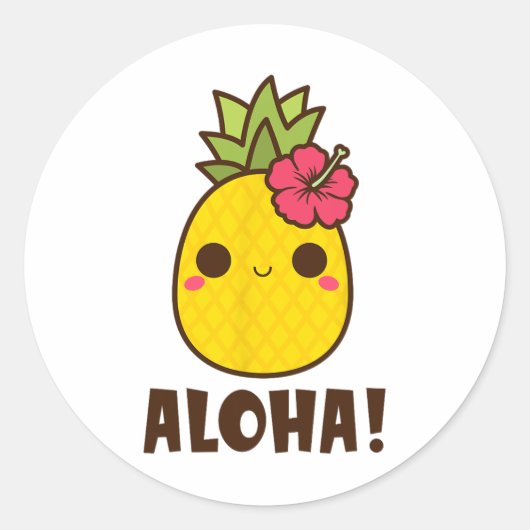 Aloha Beaches Kawaii Niedliche Ananas Hawaii Hawai Runder Aufkleber (Vorderseite)
