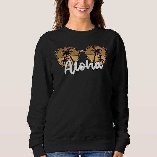 Aloha Beaches Leopard Pattern Sonnenbrille Palm Tr Sweatshirt (Vorderseite)