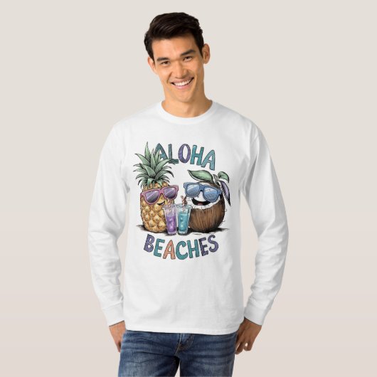 Aloha Beaches Men's Basic Long Sleeve T - Shirt (Vorne ganz)