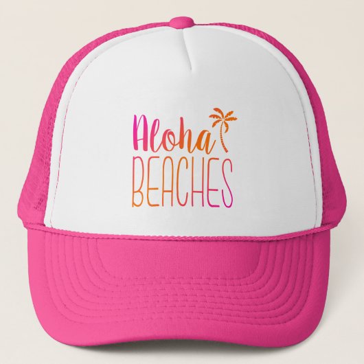 Aloha Beaches | Pink und Orange Trucker Hat Truckerkappe (Vorderseite)