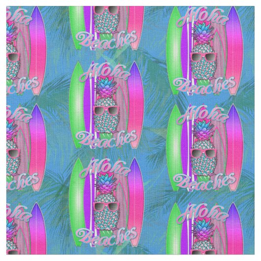 Aloha Beaches Sommer Surf Ananas Stoff (Nahaufnahme)