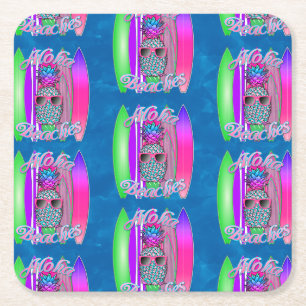 Aloha Beaches Sommersurfing Ananas Rechteckiger Pappuntersetzer