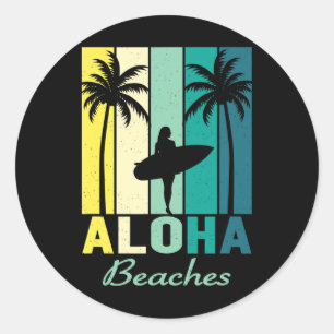 Aloha Beaches Surfer Girl Hawaii Vintag Hawaii Runder Aufkleber