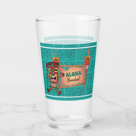 Aloha Beaches Tiki Torches Hawaiian Luau Bamboo Glas (Rückseite)