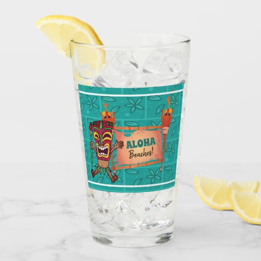 Aloha Beaches Tiki Torches Hawaiian Luau Bamboo Glas (Vorderseite Ice)