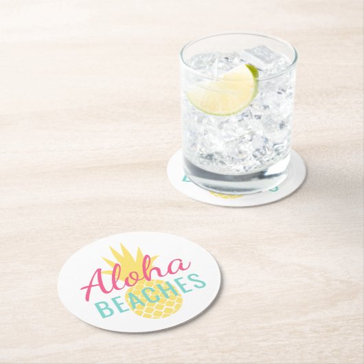 Aloha Beaches Tropical Yellow Pineape Runder Pappuntersetzer (Vor Ort)