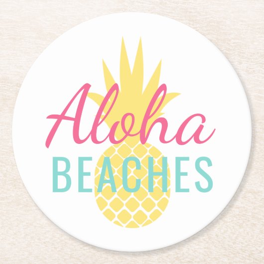 Aloha Beaches Tropical Yellow Pineape Runder Pappuntersetzer (Vorderseite)