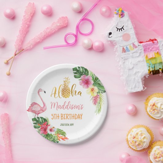 Aloha Birthday Ananas Tropischer Flamingo Pappteller (Party)